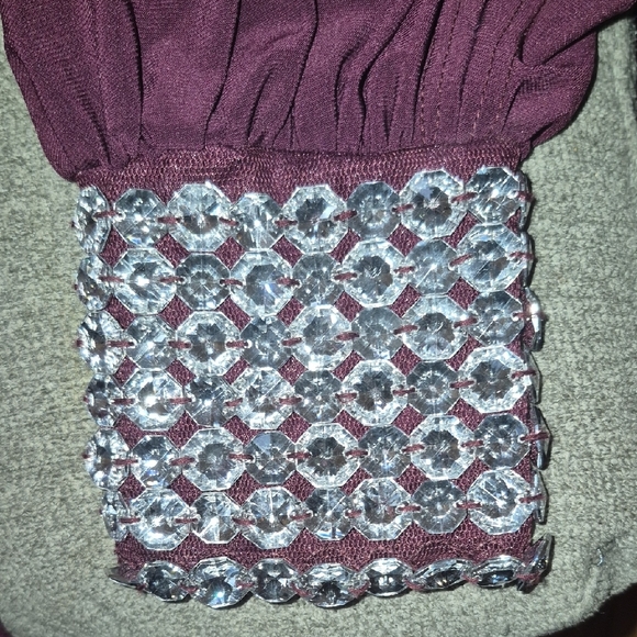 Symphony Purple One Shoulder Dress With Rhinestones. - Picture 4 of 6